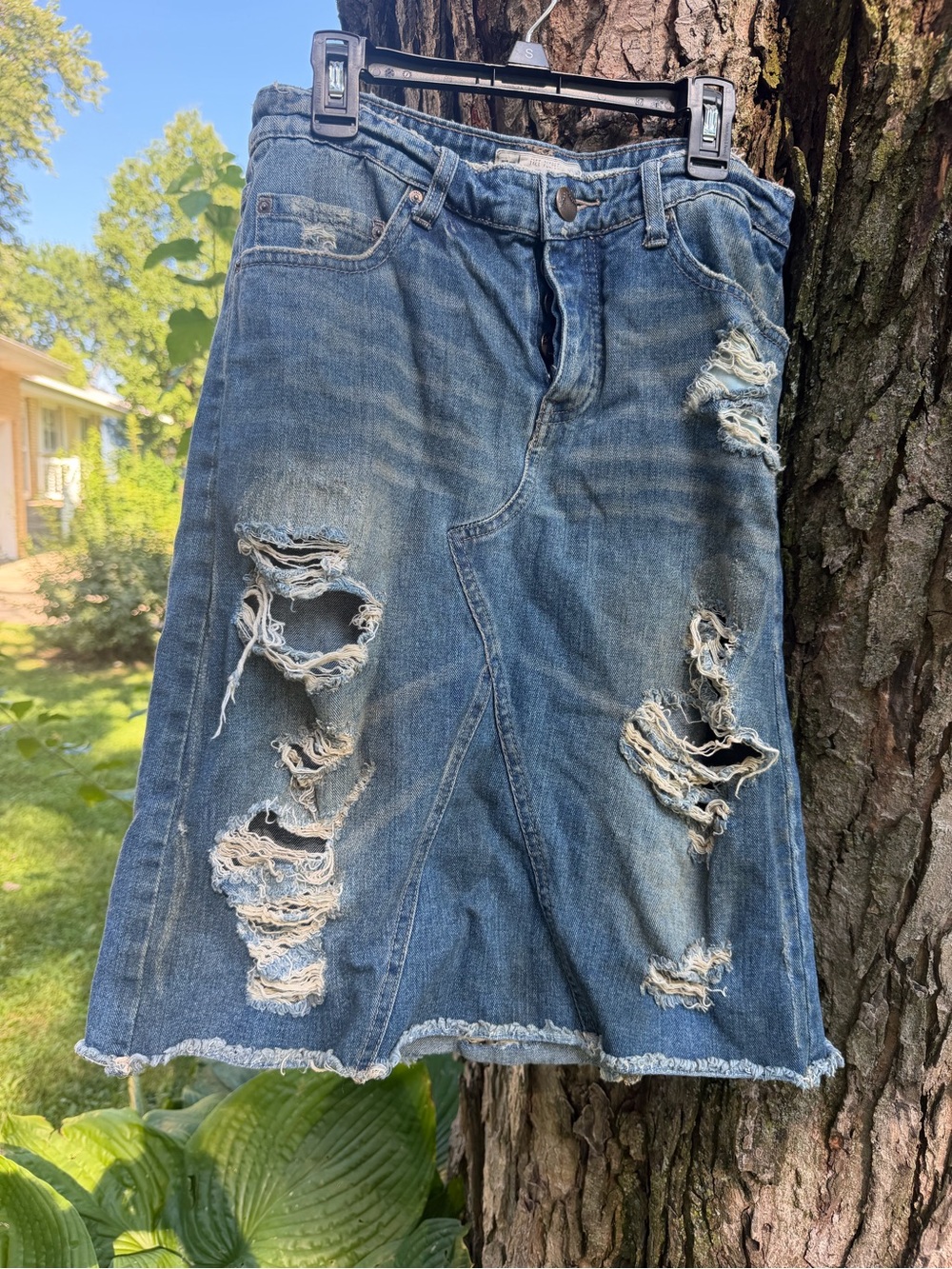 FREE PEOPLE Distressed Denim Midi Skirt -  Size 27